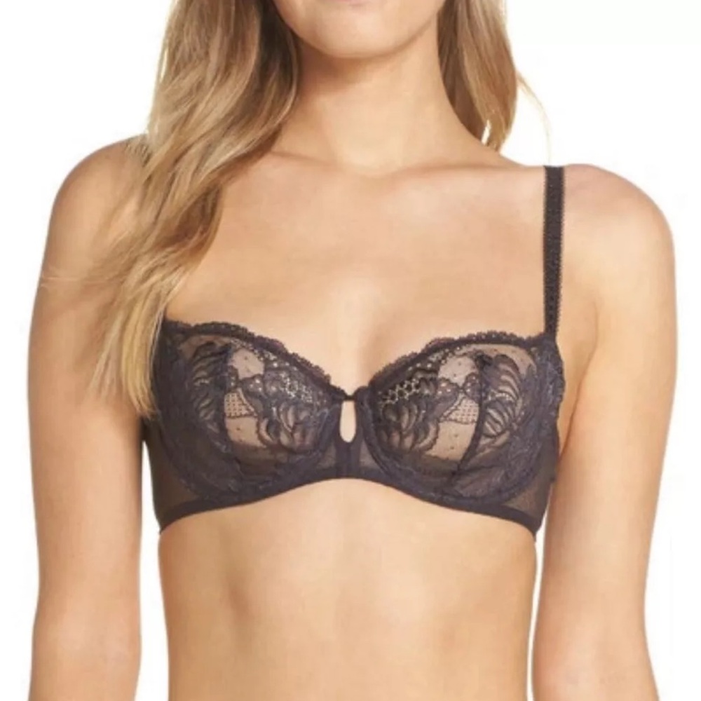 NWOT SIMONE PERELE PROMESSE LACE DEMI BRA Graphite SIZE 32E